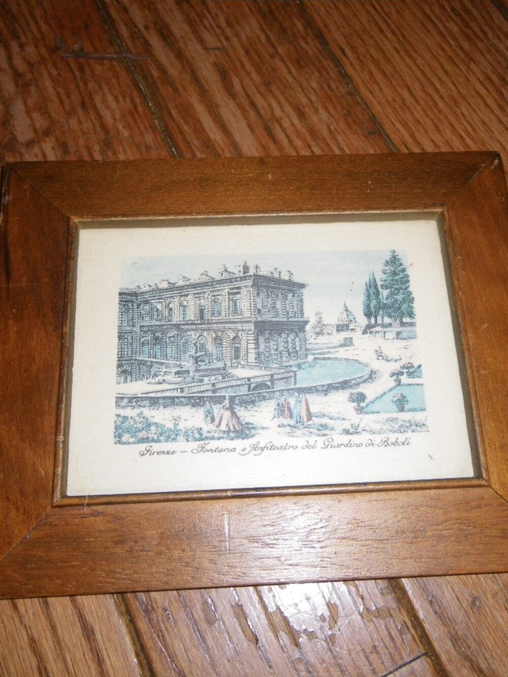 Vintage Miniature Framed Italian Gardens & Amphitheater Art Print
